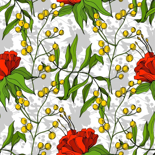 Vektor tropisk blomsterbotanisk blomst. Gravert blekkkunst. Sømløs bakgrunn. Trykkstruktur av tekstur av tekstil . – stockvektor