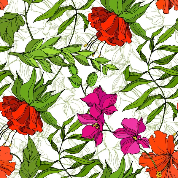 Vektör Tropikal Botanik Çiçeği. İşlenmiş mürekkep sanatı. Kusursuz bir arka plan modeli. Kumaş duvar kağıdı baskı dokusu. — Stok Vektör