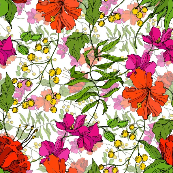 Vector Flor botánica floral tropical. Arte de tinta grabada. Patrón de fondo sin costuras. Textura de impresión de papel pintado de tela . — Vector de stock