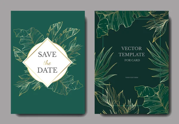 Vector Tropical floral botanical flowers. Golden engraved ink art. Wedding background card decorative border. — Stock Vector
