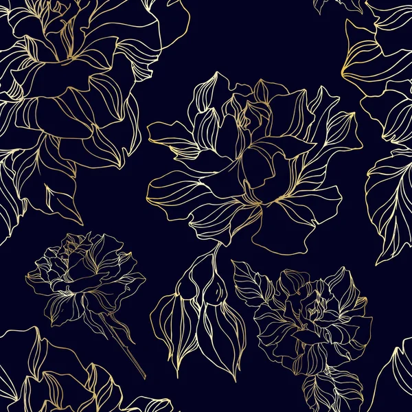 Vektor ros blommiga botaniska blommor. Svart och vit graverad bläckkonst. Sömlös bakgrund mönster. — Stock vektor