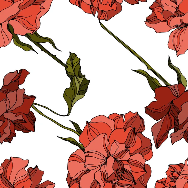 Vektor růže květinové botanické květiny. Černobílý rytý inkoust. Bezproblémové pozadí vzor. — Stockový vektor