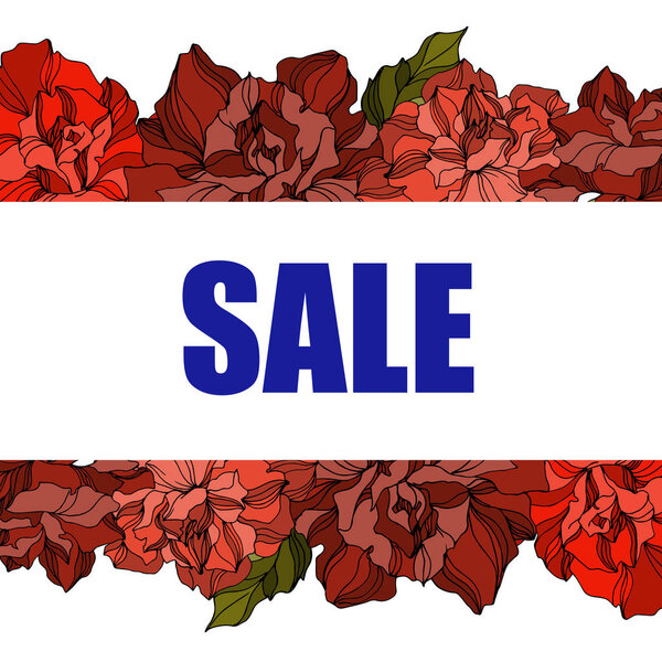 Цветочные ботанические цветы векторной розы. Черно-белый рисунок чернил. Граничный орнамент
.