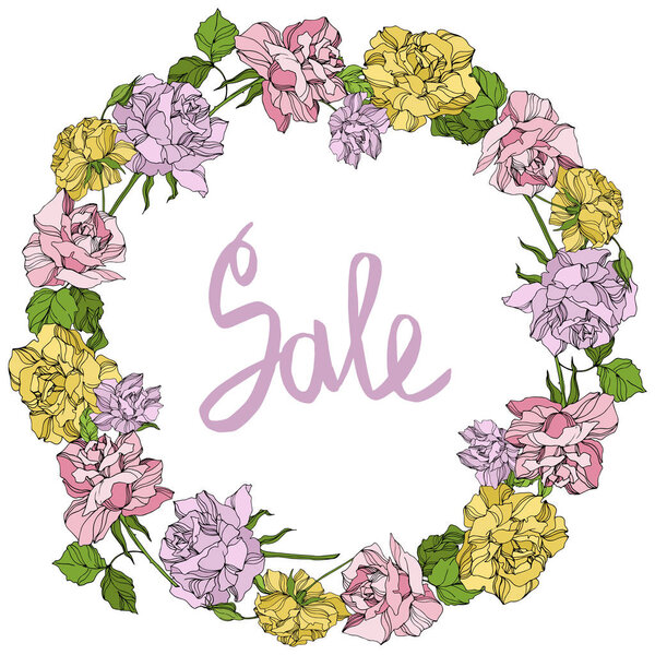 Цветочные ботанические цветы векторной розы. Дикий весенний цветок. Гравировка чернил. Граничный орнамент
.