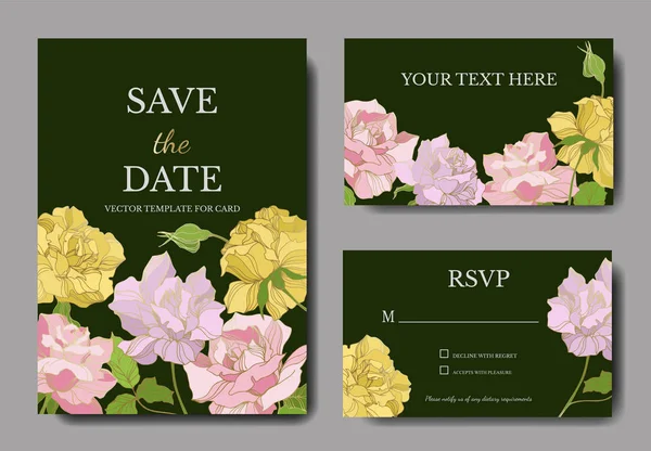 Διάνυσμα τριαντάφυλλο λουλούδια βοτανικό. Χαραγμένο μελάνι τέχνης. Κάρτα φόντου γάμου floral διακοσμητικό. — Διανυσματικό Αρχείο