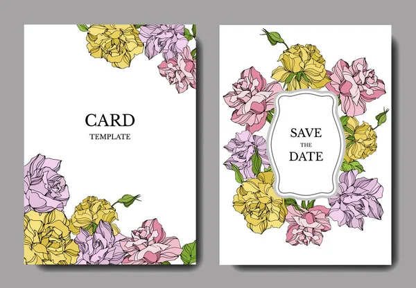 Vector Rose flores botânicas florais. Arte de tinta gravada. Casamento cartão de fundo floral borda decorativa . — Vetor de Stock