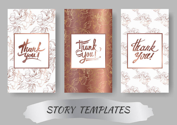 Vector Rose floral botanical flowers. Copper engraved ink art. Wedding background card floral decorative border.