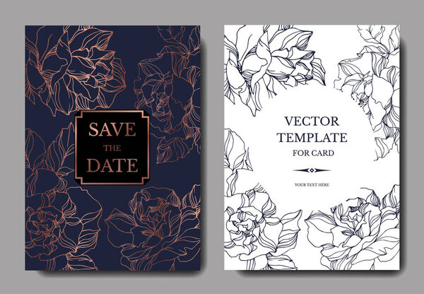 Векторные розы цветочные ботанические цветы. Черно-белый рисунок чернил. Декоративная граница свадебной карточки
.