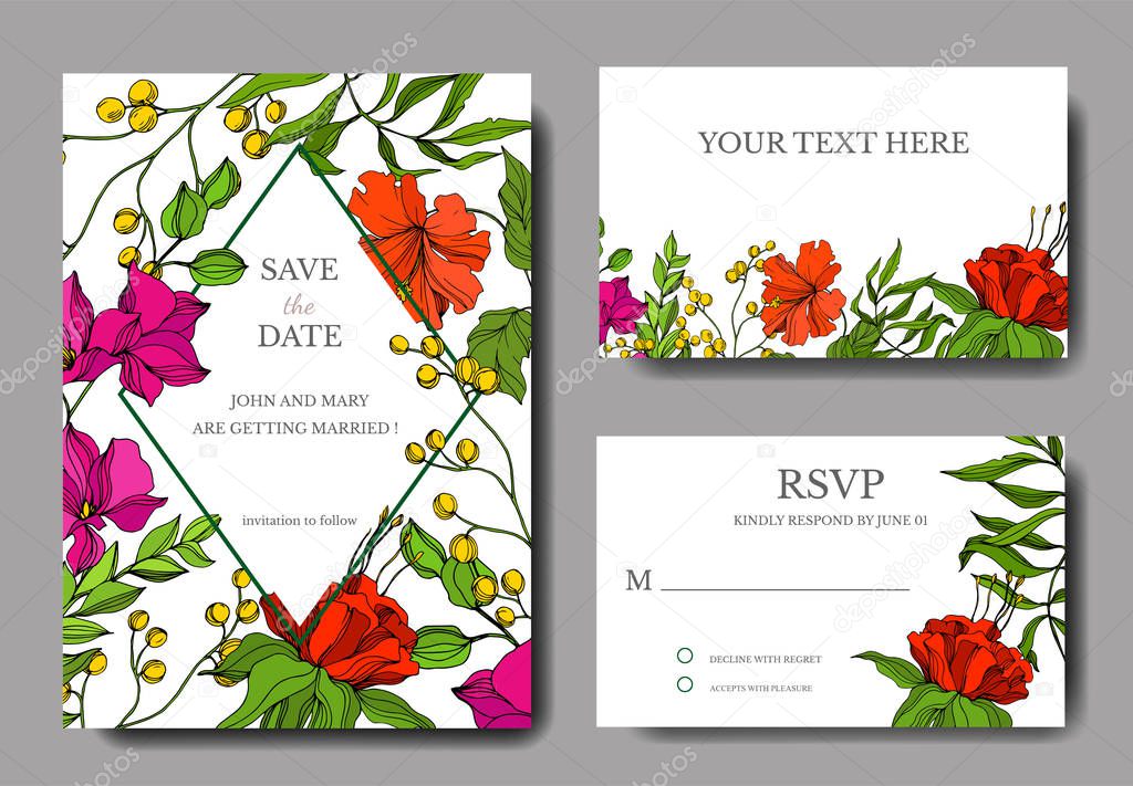 Vector Tropical floral botanical flower. Engraved ink art. Wedding background card floral decorative border.