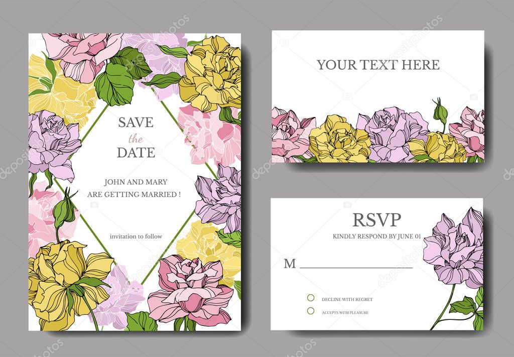 Vector Rose floral botanical flowers. Engraved ink art. Wedding background card floral decorative border.
