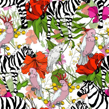 Vektör egzotik zebra izi izole edilmiş vahşi bir hayvan. Siyah beyaz işlemeli mürekkep sanatı. Kusursuz arkaplan deseni.