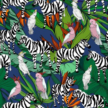 Vektör egzotik zebra izi izole edilmiş vahşi bir hayvan. Siyah beyaz işlemeli mürekkep sanatı. Kusursuz arkaplan deseni.