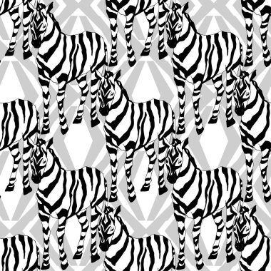 Vektör egzotik zebra izi izole edilmiş vahşi bir hayvan. Siyah beyaz işlemeli mürekkep sanatı. Kusursuz arkaplan deseni.
