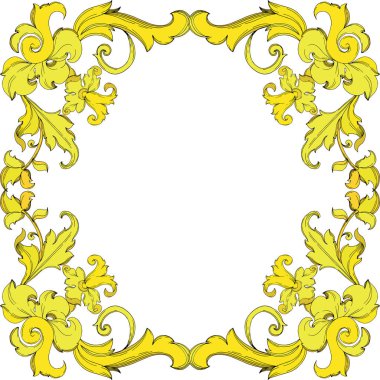 Vector Gold monogram floral ornament. Black and white engraved ink art. Frame border ornament square. clipart