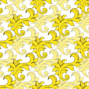 Vektör Altın Monogram Çiçek Süsü. Siyah beyaz işlemeli mürekkep sanatı. Kusursuz arkaplan deseni.