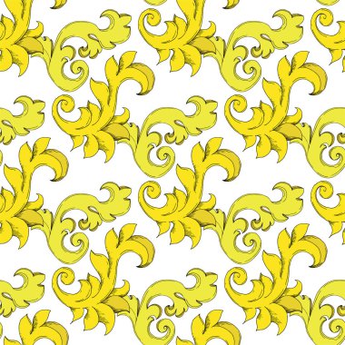 Vektör Altın Monogram Çiçek Süsü. Siyah beyaz işlemeli mürekkep sanatı. Kusursuz arkaplan deseni.