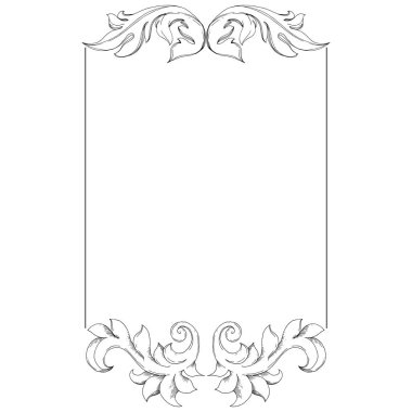 Vector Baroque monogram floral ornament. Black and white engraved ink art. Frame border ornament square. clipart