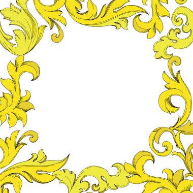 Vektör Altın Monogram Çiçek Süsü. Siyah beyaz işlemeli mürekkep sanatı. Çerçeve kenar süsü kare.