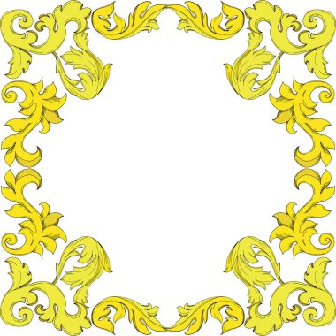 Vector Golden monogram floral ornament. Black and white engraved ink art. Frame border ornament square. clipart