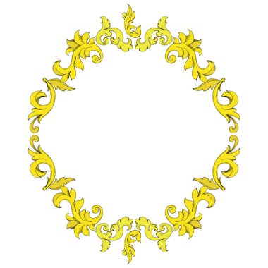 Vektör Altın Monogram Çiçek Süsü. Siyah beyaz işlemeli mürekkep sanatı. Çerçeve kenar süsü kare.