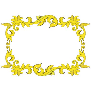 Vektör Altın Monogram Çiçek Süsü. Siyah beyaz işlemeli mürekkep sanatı. Çerçeve kenar süsü kare.