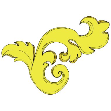 Vektör Altın Monogram çiçek süsü. Siyah beyaz işlemeli mürekkep sanatı. İzole edilmiş süsler resimleme ögesi.