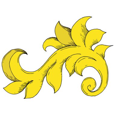 Vektör Altın Monogram çiçek süsü. Siyah beyaz işlemeli mürekkep sanatı. İzole edilmiş süsler resimleme ögesi.