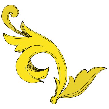 Vektör Altın Monogram çiçek süsü. Siyah beyaz işlemeli mürekkep sanatı. İzole edilmiş süsler resimleme ögesi.