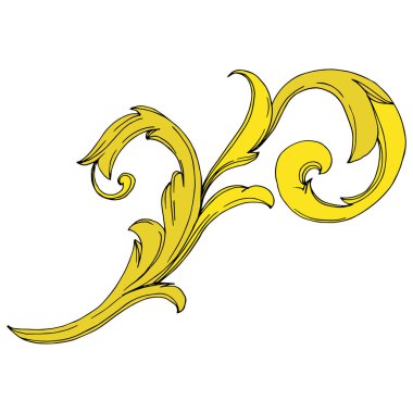 Vektör Altın Monogram çiçek süsü. Siyah beyaz işlemeli mürekkep sanatı. İzole edilmiş süsler resimleme ögesi.