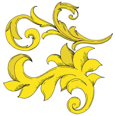 Vektör Altın Monogram çiçek süsü. Siyah beyaz işlemeli mürekkep sanatı. İzole edilmiş süsler resimleme ögesi.