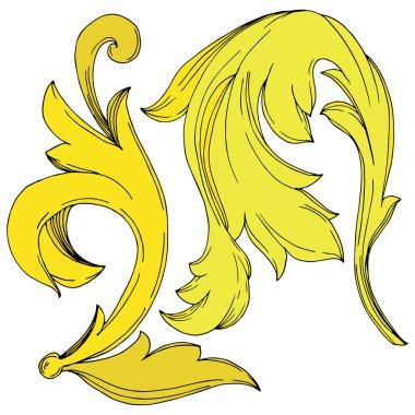 Vektör Altın Monogram çiçek süsü. Siyah beyaz işlemeli mürekkep sanatı. İzole edilmiş süsler resimleme ögesi.