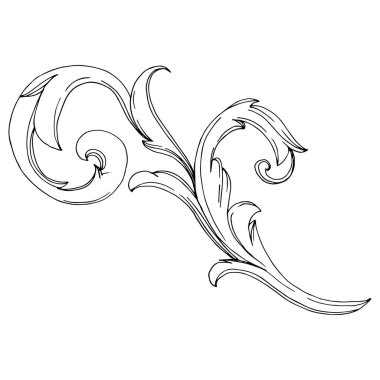 Vektör Altın Monogram çiçek süsü. Siyah beyaz işlemeli mürekkep sanatı. İzole edilmiş süsler resimleme ögesi.