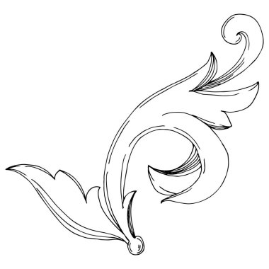 Vektör Altın Monogram çiçek süsü. Siyah beyaz işlemeli mürekkep sanatı. İzole edilmiş süsler resimleme ögesi.
