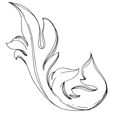Vektör Altın Monogram çiçek süsü. Siyah beyaz işlemeli mürekkep sanatı. İzole edilmiş süsler resimleme ögesi.