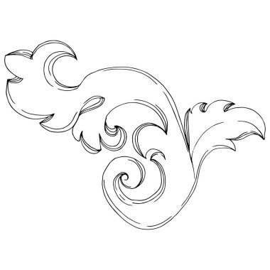 Vektör Altın Monogram çiçek süsü. Siyah beyaz işlemeli mürekkep sanatı. İzole edilmiş süsler resimleme ögesi.