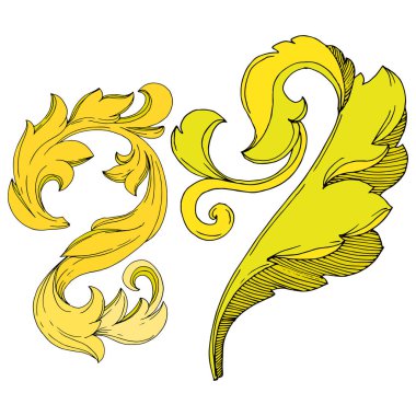 Vektör Altın Monogram Çiçek Süsü. Siyah beyaz işlemeli mürekkep sanatı. İzole edilmiş monogram çizim ögesi.