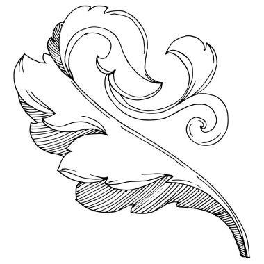 Vektör Altın Monogram Çiçek Süsü. Siyah beyaz işlemeli mürekkep sanatı. İzole edilmiş monogram çizim ögesi.