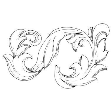 Vektör Altın Monogram Çiçek Süsü. Siyah beyaz işlemeli mürekkep sanatı. İzole edilmiş monogram çizim ögesi.