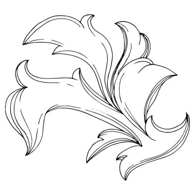 Vektör Altın Monogram Çiçek Süsü. Siyah beyaz işlemeli mürekkep sanatı. İzole edilmiş monogram çizim ögesi.