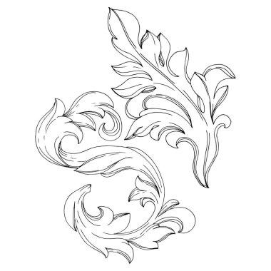 Vektör Altın Monogram Çiçek Süsü. Siyah beyaz işlemeli mürekkep sanatı. İzole edilmiş monogram çizim ögesi.