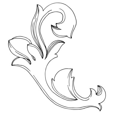 Vektör Altın Monogram Çiçek Süsü. Siyah beyaz işlemeli mürekkep sanatı. İzole edilmiş monogram çizim ögesi.