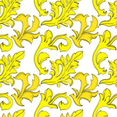 Vektör Altın Monogram Çiçek Süsü. Siyah beyaz işlemeli mürekkep sanatı. Kusursuz arkaplan deseni.