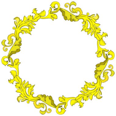 Vektör Altın Monogram Çiçek Süsü. Siyah beyaz işlemeli mürekkep sanatı. Çerçeve kenar süsü kare.
