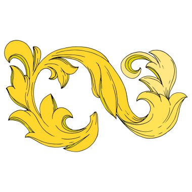 Vektör Altın Monogram Çiçek Süsü. Siyah beyaz işlemeli mürekkep sanatı. İzole edilmiş monogram çizim ögesi.