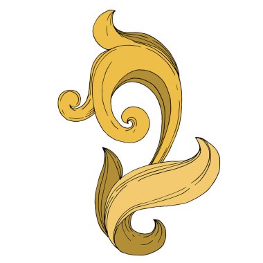 Vektör Altın Monogram Çiçek Süsü. İzole süs illüstrasyon elementi. Siyah beyaz işlemeli mürekkep sanatı..