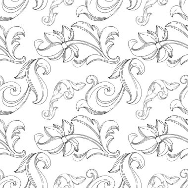 Vector Golden monogram floral ornament. Black and white engraved ink art. Seamless background pattern. clipart