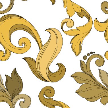 Vector Golden monogram floral ornament. Black and white engraved ink art. Seamless background pattern. clipart