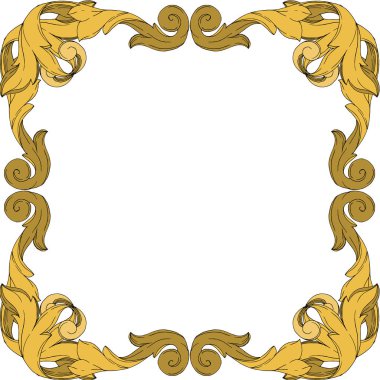 Vektör Altın Monogram Çiçek Süsü. Siyah beyaz işlemeli mürekkep sanatı. Çerçeve kenar süsü kare.