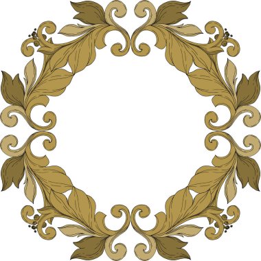 Vektör Altın Monogram Çiçek Süsü. Siyah beyaz işlemeli mürekkep sanatı. Çerçeve kenar süsü kare.