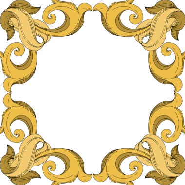 Vektör Altın Monogram Çiçek Süsü. Siyah beyaz işlemeli mürekkep sanatı. Çerçeve kenar süsü kare.